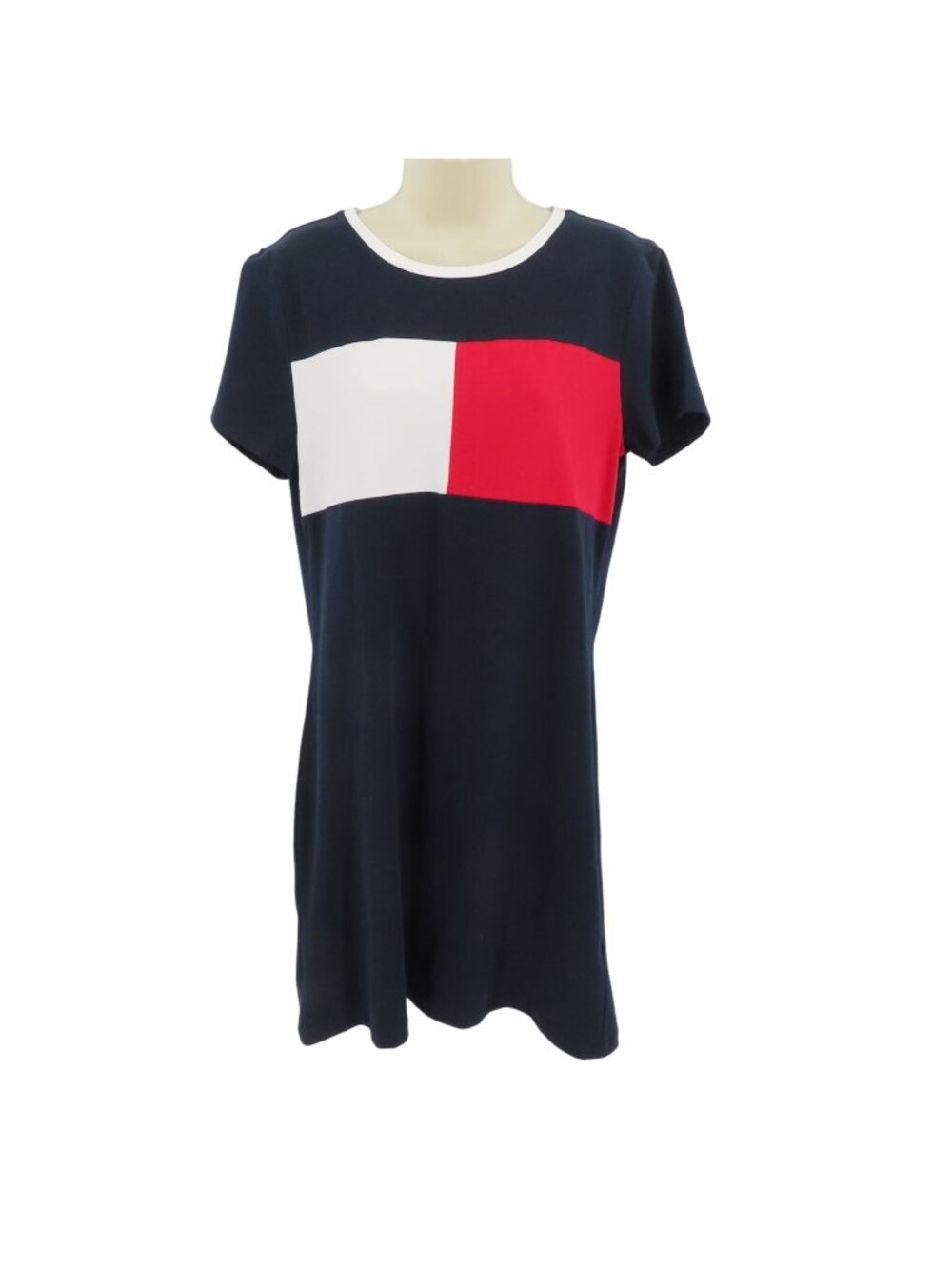 Tommy Hilfiger Women Medium Red White Blue Short Sleeve Dress Cotton Blend